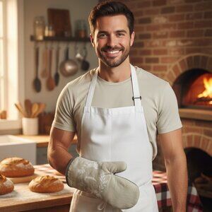 Home Collection Cream Cotton Oven Mitt with Monogram “T” 7x13